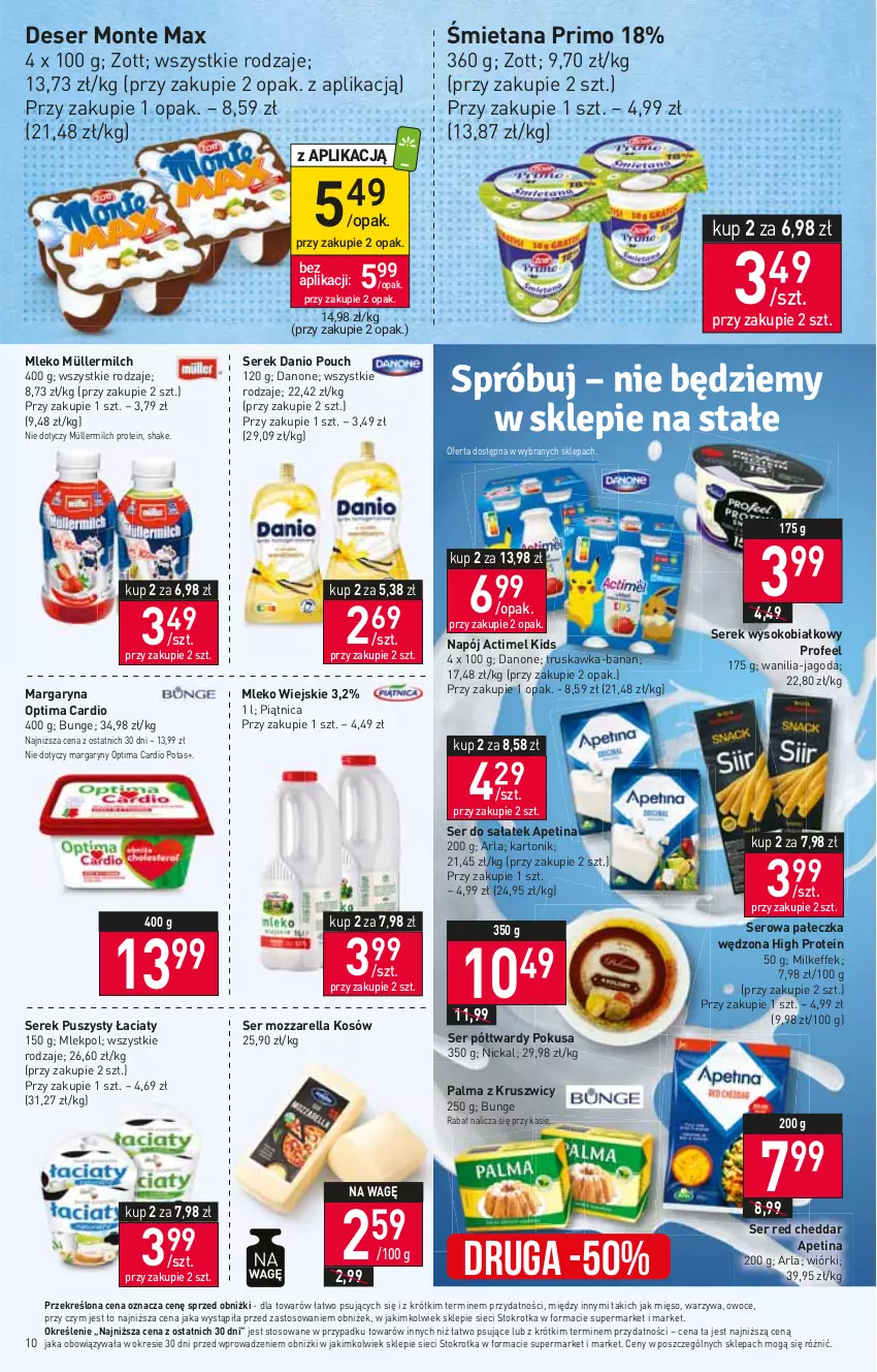 Gazetka promocyjna Stokrotka - Supermarket - ważna 03.11 do 08.11.2023 - strona 12 - produkty: Actimel, Cheddar, Danio, Danone, Deser, Margaryna, Mięso, Mleko, Monte, Mozzarella, Müller, Müllermilch, Napój, Optima, Optima Cardio, Owoce, Palma, Piątnica, Sałat, Ser, Serek, Serek puszysty, Sok, Tonik, Warzywa, Zott