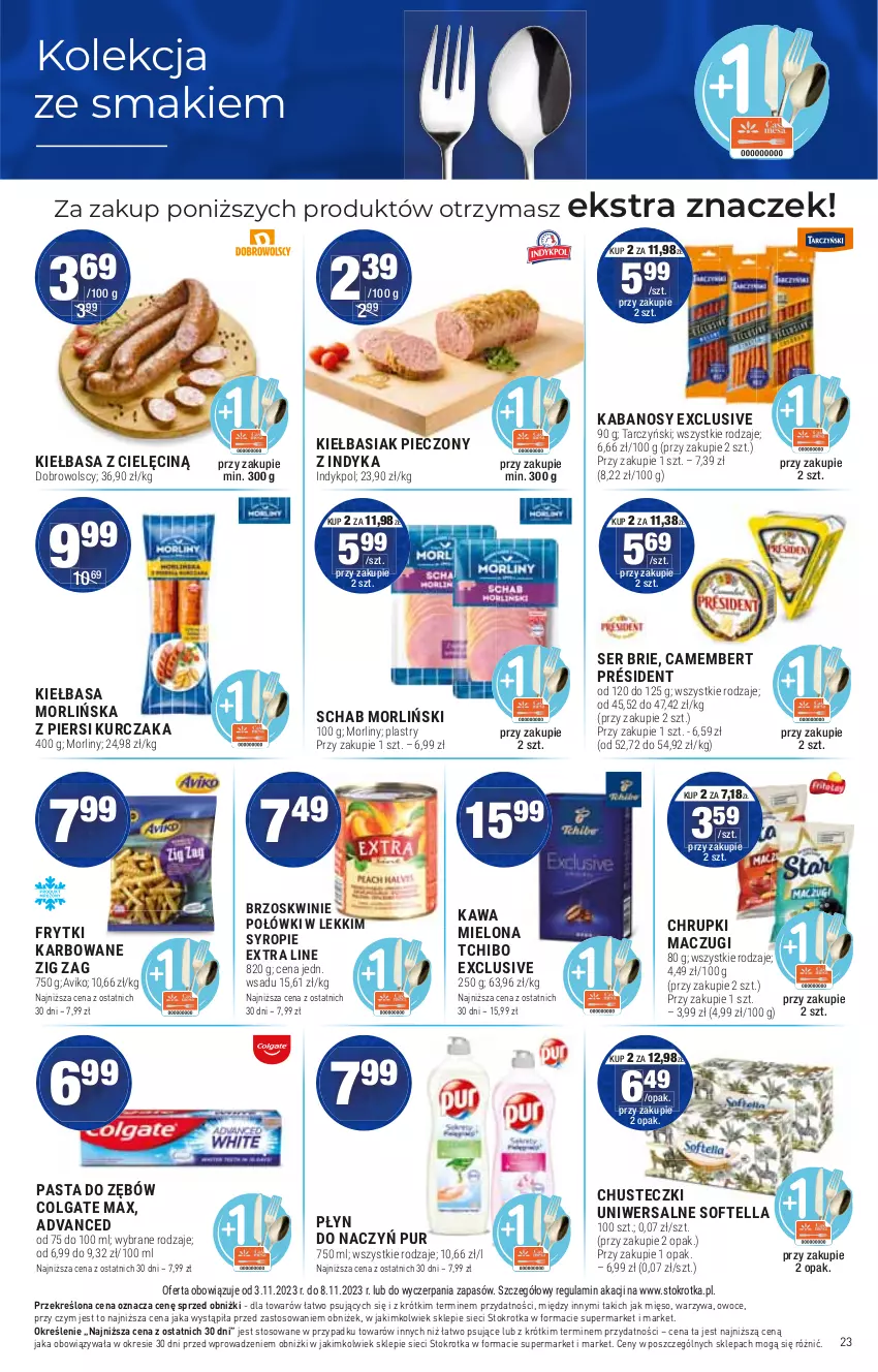 Gazetka promocyjna Stokrotka - Supermarket - ważna 03.11 do 08.11.2023 - strona 25 - produkty: Brzoskwinie, Kawa, Mięso, Owoce, Président, Syrop, Tchibo, Warzywa