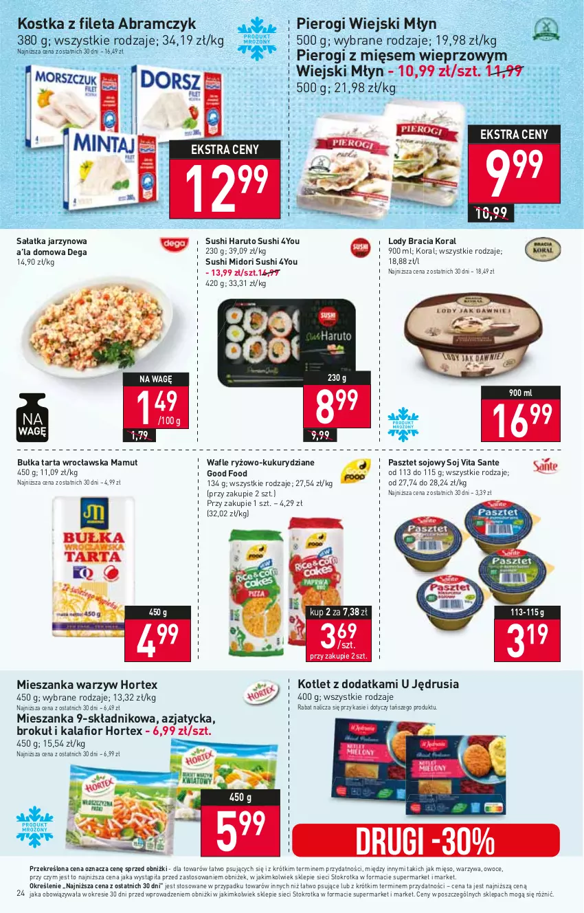 Gazetka promocyjna Stokrotka - Supermarket - ważna 03.11 do 08.11.2023 - strona 26 - produkty: Bułka, Bułka tarta, Dega, Hortex, Kalafior, Kotlet, Lody, Mięso, Mieszanka warzyw, Owoce, Pasztet, Pierogi, Ryż, Sałat, Sałatka, Sante, Sushi, Tarta, Wafle, Warzywa