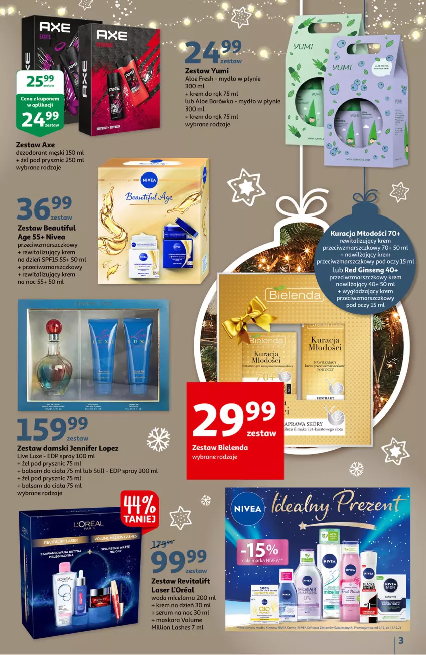 Gazetka promocyjna Auchan - Magiczne prezenty Hipermarkety - ważna 09.12 do 15.12.2021 - strona 3 - produkty: Balsam do ciała, Bielenda, Borówka, Dezodorant, Krem do rąk, Krem na dzień, Krem na noc, Lion, Mars, Maska, Maskara, Mydło, Mydło w płynie, Nivea, Rum, Ser, Serum, Woda, Woda micelarna