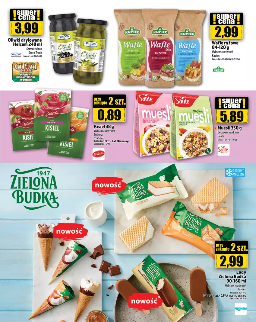 Gazetka promocyjna Topaz - Gazetka - ważna 18.04 do 24.04.2024 - strona 15 - produkty: Delecta, Kisiel, Kupiec, Lody, Piec, Ryż, Tropical, Wafle, Zielona Budka