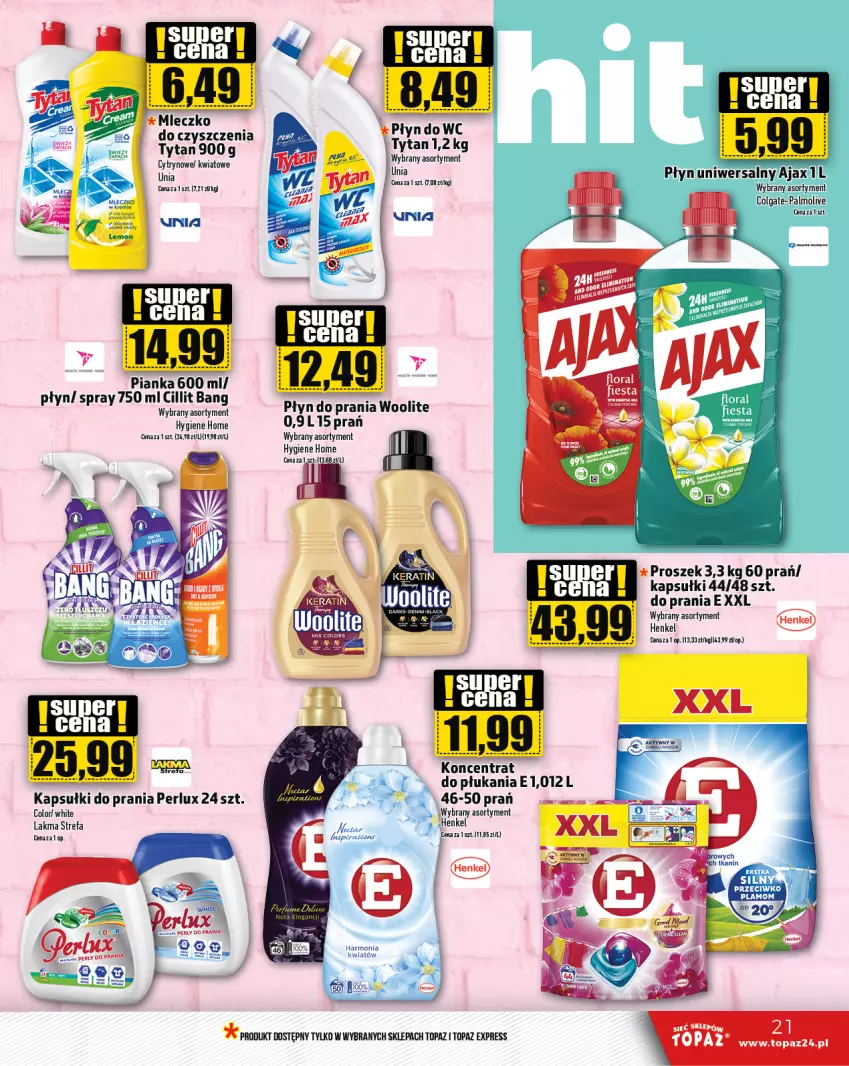 Gazetka promocyjna Topaz - Gazetka - ważna 18.04 do 24.04.2024 - strona 21 - produkty: Ajax, Cillit Bang, Fa, LG, Palmolive, Płyn do prania, Top, Tytan, Woolite