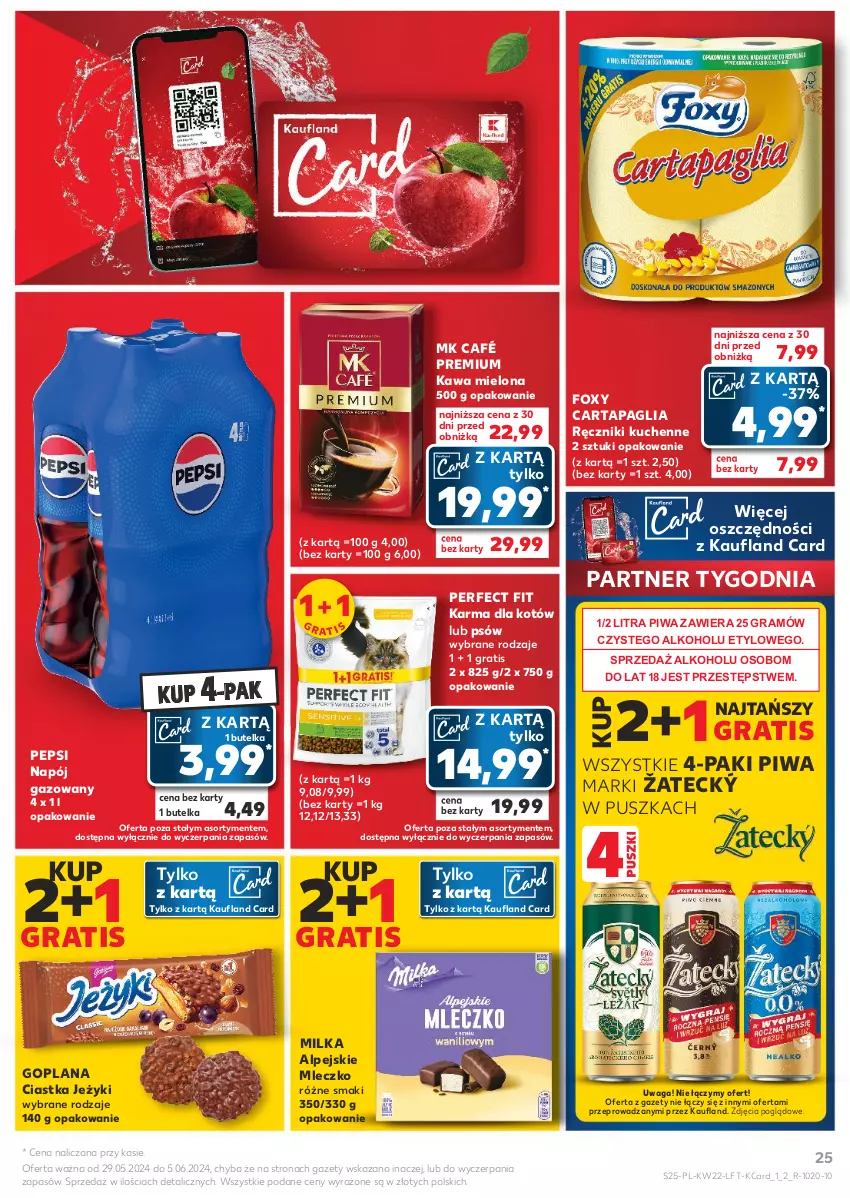 Gazetka promocyjna Kaufland - Gazetka tygodnia - ważna 29.05 do 05.06.2024 - strona 25 - produkty: Ciastka, Foxy, Goplana, Gra, Jeżyki, Kawa, Kawa mielona, LANA, Milka, Mleczko, Napój, Napój gazowany, Pepsi, Piwa, Ręcznik, Waga