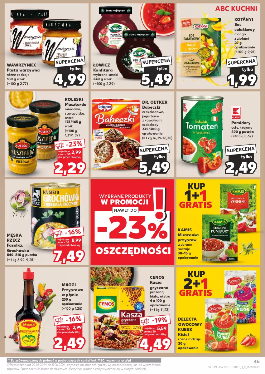 Gazetka promocyjna Kaufland - Gazetka tygodnia - ważna 29.05 do 05.06.2024 - strona 45 - produkty: Babeczki, Cenos, Delecta, Dr. Oetker, Fa, Gra, Groch, Gry, Jogurt, Kamis, Kasza, Kasza gryczana, Kawa, Kisiel, Konfitura, Kotányi, Kubek, Maggi, Mango, Mus, Musztarda, Pasta warzywna, Pomidory, Przyprawa w płynie, Sałat, Sos