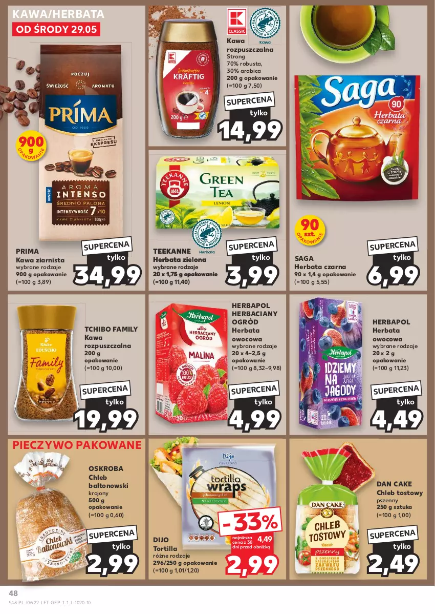 Gazetka promocyjna Kaufland - Gazetka tygodnia - ważna 29.05 do 05.06.2024 - strona 48 - produkty: BIC, Chleb, Chleb tostowy, Dan Cake, Fa, Herbapol, Herbata, Herbata czarna, Herbata owocowa, Kawa, Kawa rozpuszczalna, Kawa ziarnista, Ogród, Piec, Pieczywo, Prima, Saga, Tchibo, Tchibo Family, Teekanne, Tortilla