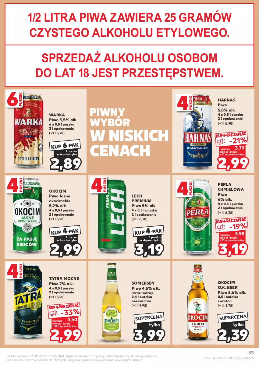 Gazetka promocyjna Kaufland - Gazetka tygodnia - ważna 29.05 do 05.06.2024 - strona 53 - produkty: Gra, Harnaś, Koc, Lech Premium, Okocim, Perła, Piwa, Piwo, Piwo jasne, Somersby, Tatra, Warka