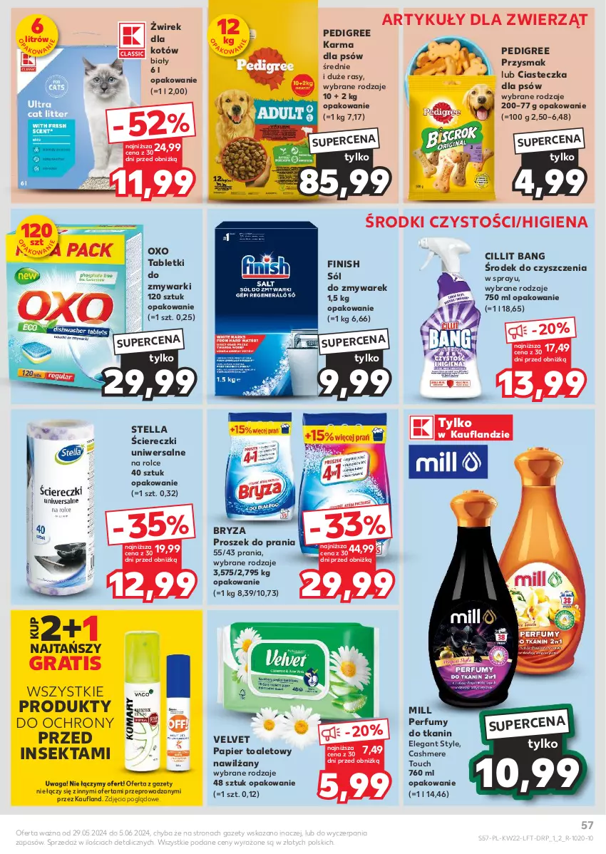 Gazetka promocyjna Kaufland - Gazetka tygodnia - ważna 29.05 do 05.06.2024 - strona 57 - produkty: Bryza, Cillit Bang, Finish, Gra, Papier, Papier toaletowy, Pedigree, Perfum, Proszek do prania, Sól, Tablet, Tabletki do zmywarki, Velvet, Waga, Zmywarki