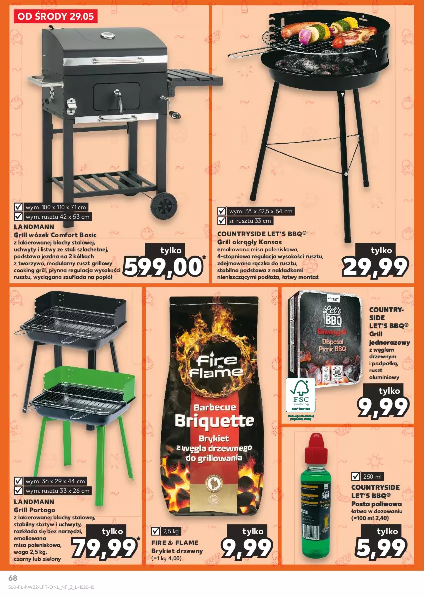 Gazetka promocyjna Kaufland - Gazetka tygodnia - ważna 29.05 do 05.06.2024 - strona 68 - produkty: Brykiet drzewny, Grill, Lakier, Palenisko, Por, Sok, Tago, Top, Uchwyty, Waga, Wózek