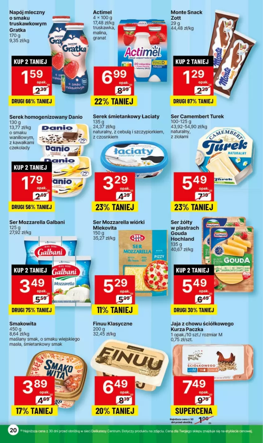 Gazetka promocyjna Delikatesy Centrum - Dyskontowe ceny w Delikatesach Centrum - ważna 09.11 do 15.11.2023 - strona 20 - produkty: Actimel, Camembert, Danio, Finuu, Galbani, Gra, Jaja, Kawa, Monte, Mozzarella, Napój, Napój mleczny, Rum, Ser, Serek, Serek homogenizowany, Smakowita