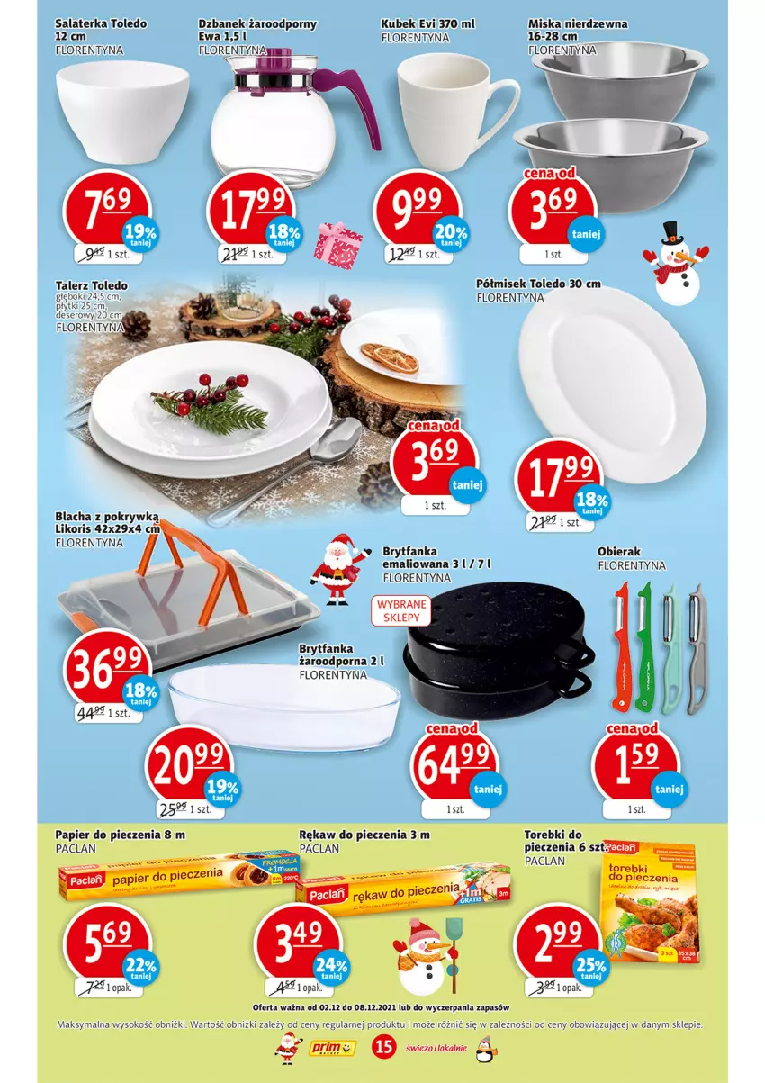 Gazetka promocyjna Prim Market - Gazetka - ważna 02.12 do 08.12.2021 - strona 15 - produkty: Brytfanka, Deser, Dzbanek, Fa, Kubek, Miska, Papier, Papier do pieczenia, Piec, Por, Rękaw do pieczenia, Salaterka, Ser, Sok, Talerz