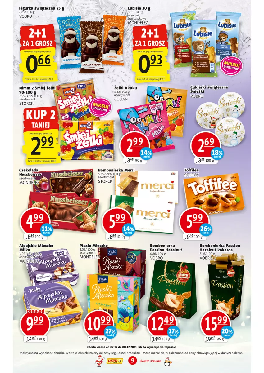 Gazetka promocyjna Prim Market - Gazetka - ważna 02.12 do 08.12.2021 - strona 9 - produkty: Cukier, Cukierki, Czekolada, Lubisie, Merci, Milka, Mleczko, Ptasie mleczko, Ser, Sok, Toffifee