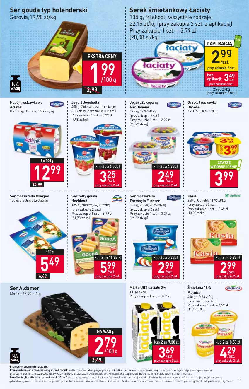 Gazetka promocyjna Stokrotka - Supermarket - ważna 22.02 do 28.02.2024 - strona 12 - produkty: Actimel, Bell, Bella, Danone, Gouda, Gra, Hochland, Jogobella, Jogurt, Kasia, Mięso, Mleko, Mozzarella, Napój, Owoce, Piątnica, Ser, Serek, Warzywa, Zott