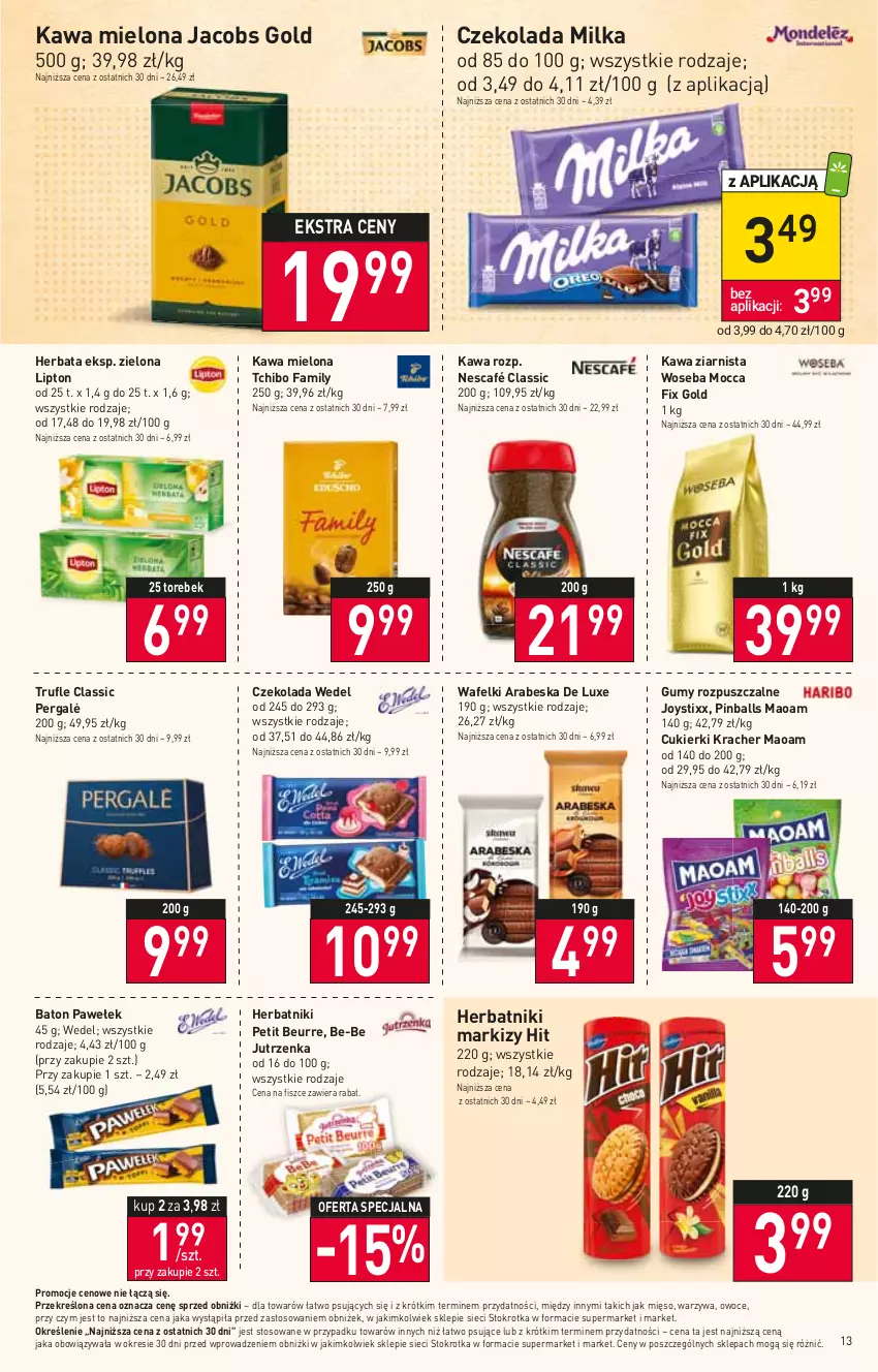 Gazetka promocyjna Stokrotka - Supermarket - ważna 22.02 do 28.02.2024 - strona 14 - produkty: Baton, Cukier, Cukierki, Czekolada, Fa, Herbata, Herbatniki, Herbatniki Petit Beurre, Jacobs, Jutrzenka, Kawa, Kawa mielona, Kawa ziarnista, Lipton, Mięso, Milka, Mocca Fix Gold, NBA, Nescafé, Owoce, Tchibo, Tchibo Family, Warzywa, Woseba