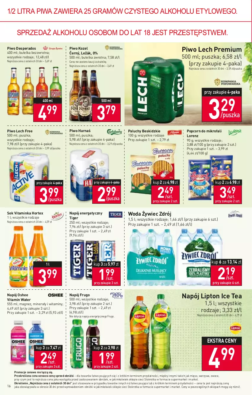 Gazetka promocyjna Stokrotka - Supermarket - ważna 22.02 do 28.02.2024 - strona 17 - produkty: Beskidzki, Desperados, Fa, Gra, Harnaś, Hortex, Ice tea, Inka, Kozel, Lech Premium, Lipton, Lorenz, Magnez, Mięso, Napój, Napój energetyczny, Oshee, Owoce, Piwa, Piwo, Popcorn, Sok, Tiger, Warzywa, Woda