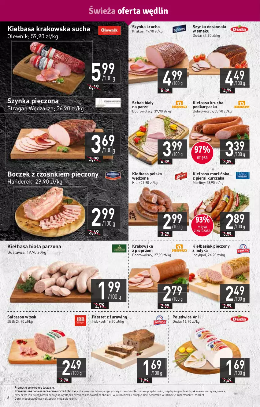 Gazetka promocyjna Stokrotka - Supermarket - ważna 22.02 do 28.02.2024 - strona 8 - produkty: Basia, Boczek, Duda, HP, Karp, Kiełbasa, Kiełbasa biała, Kiełbasa krakowska, Kiełbasa krucha, Krakus, Kurczak, Mięso, Morliny, Olewnik, Owoce, Pasztet, Piec, Pieprz, Polędwica, Salceson, Szynka, Warzywa