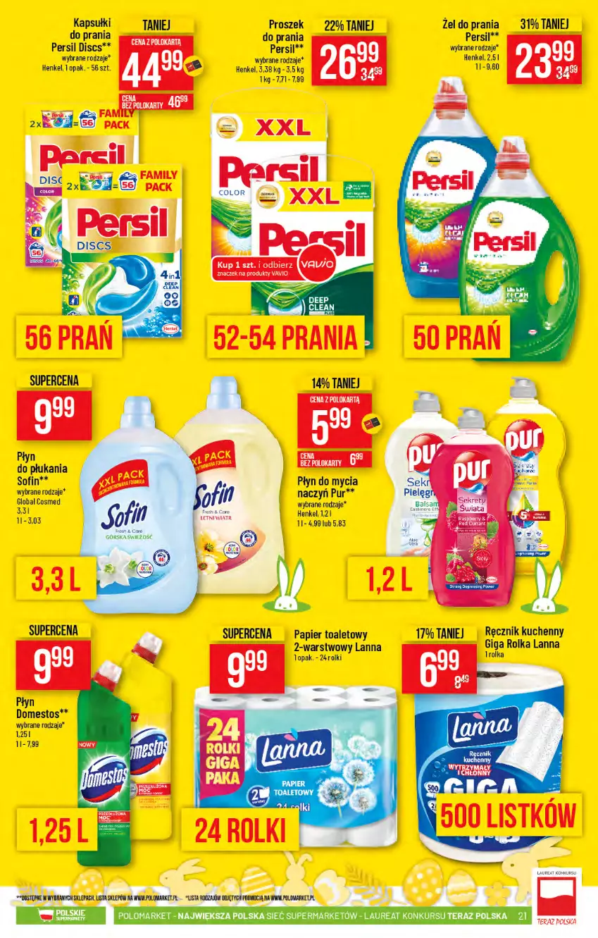 Gazetka promocyjna PoloMarket - Gazetka promocyjna  r - ważna 17.03 do 23.03.2021 - strona 21 - produkty: Domestos, Fa, Laur, Papier, Papier toaletowy, Persil, Płyn do mycia, Pur, Ręcznik, Ręcznik kuchenny, Rolki, Tera