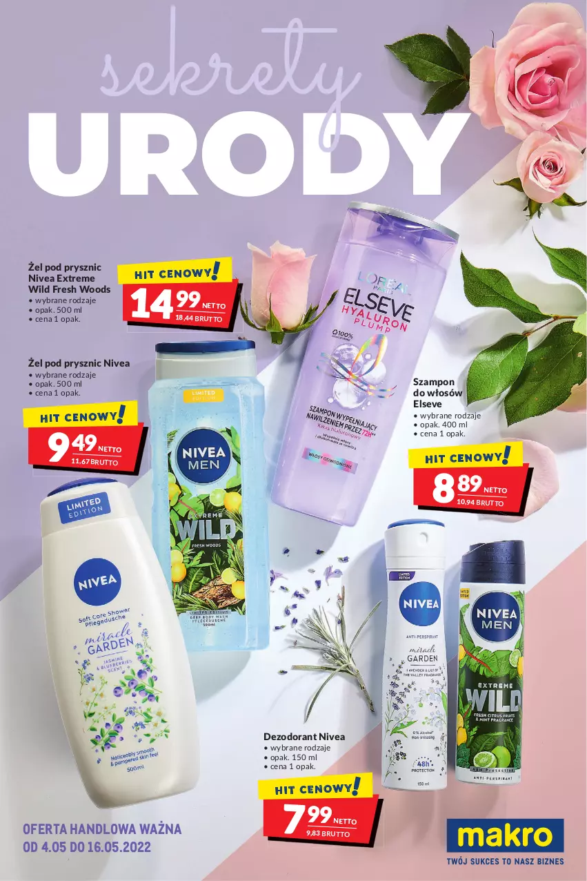 Gazetka promocyjna Makro - [Oferta specjalna] Sekrety urody - ważna 04.05 do 16.05.2022 - strona 1 - produkty: Dezodorant, Elseve, Kret, Nivea, Szampon