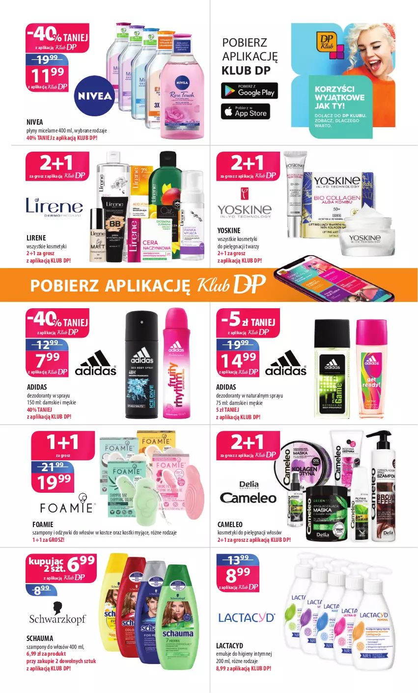 Gazetka promocyjna Drogerie Polskie - Gazetka - ważna 08.10 do 31.10.2021 - strona 3 - produkty: Adidas, Dezodorant, Eleo, Kosmetyki do pielęgnacji, Lactacyd, Lirene, Nivea, Schauma, Szampon, Yoskine