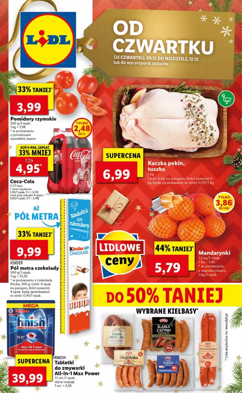 Gazetka promocyjna Lidl - GAZETKA OD 09.12 DO 12.12 - ważna 09.12 do 12.12.2021 - strona 1 - produkty: Coca-Cola, Finish, Kinder, Pomidory, Por, Tablet, Tabletki do zmywarki, Wawel, Zmywarki