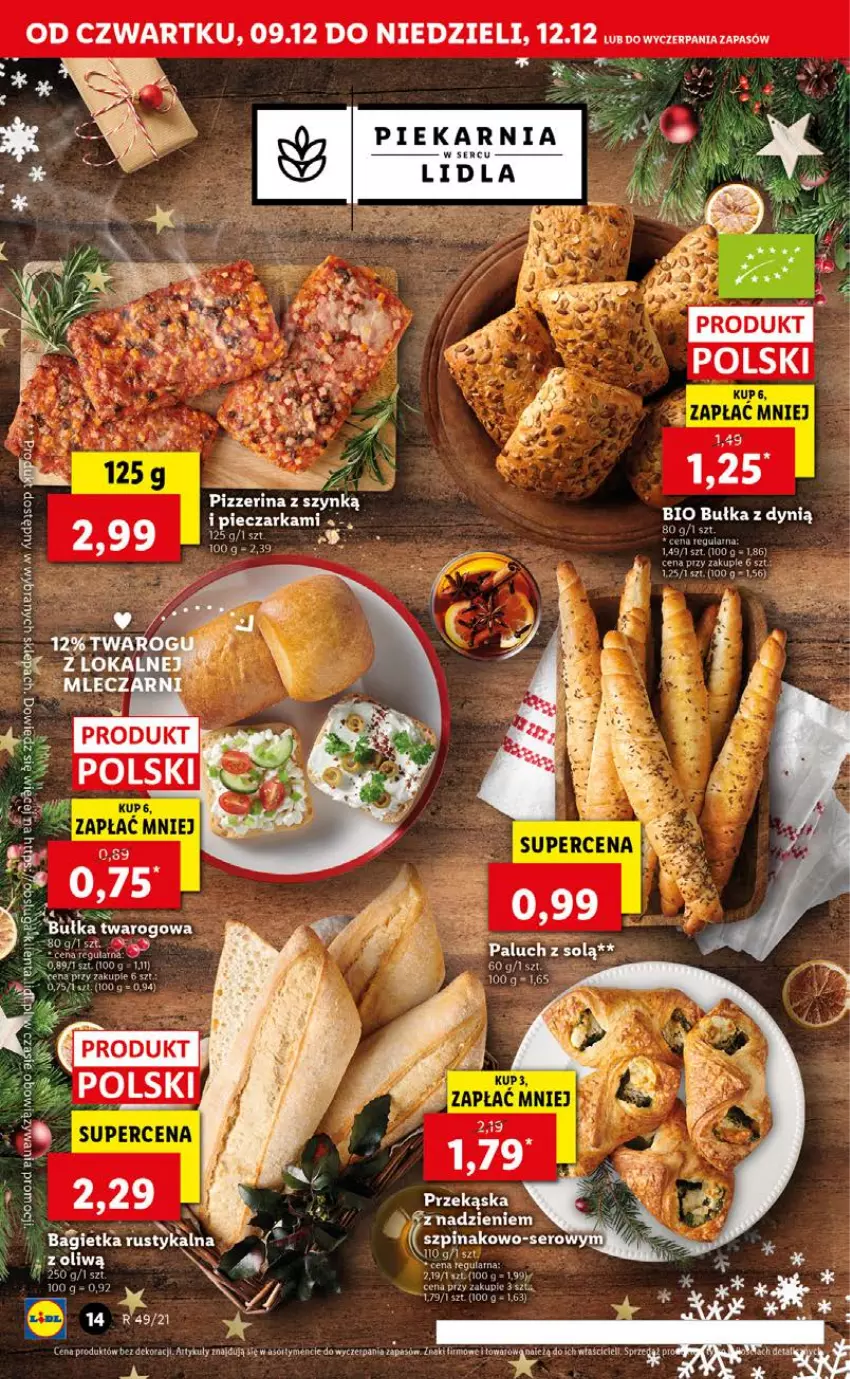 Gazetka promocyjna Lidl - GAZETKA OD 09.12 DO 12.12 - ważna 09.12 do 12.12.2021 - strona 14 - produkty: Bagietka, Bułka, Dynią, Fa, LG, Piec, Pieczarka, Ser, Szpinak