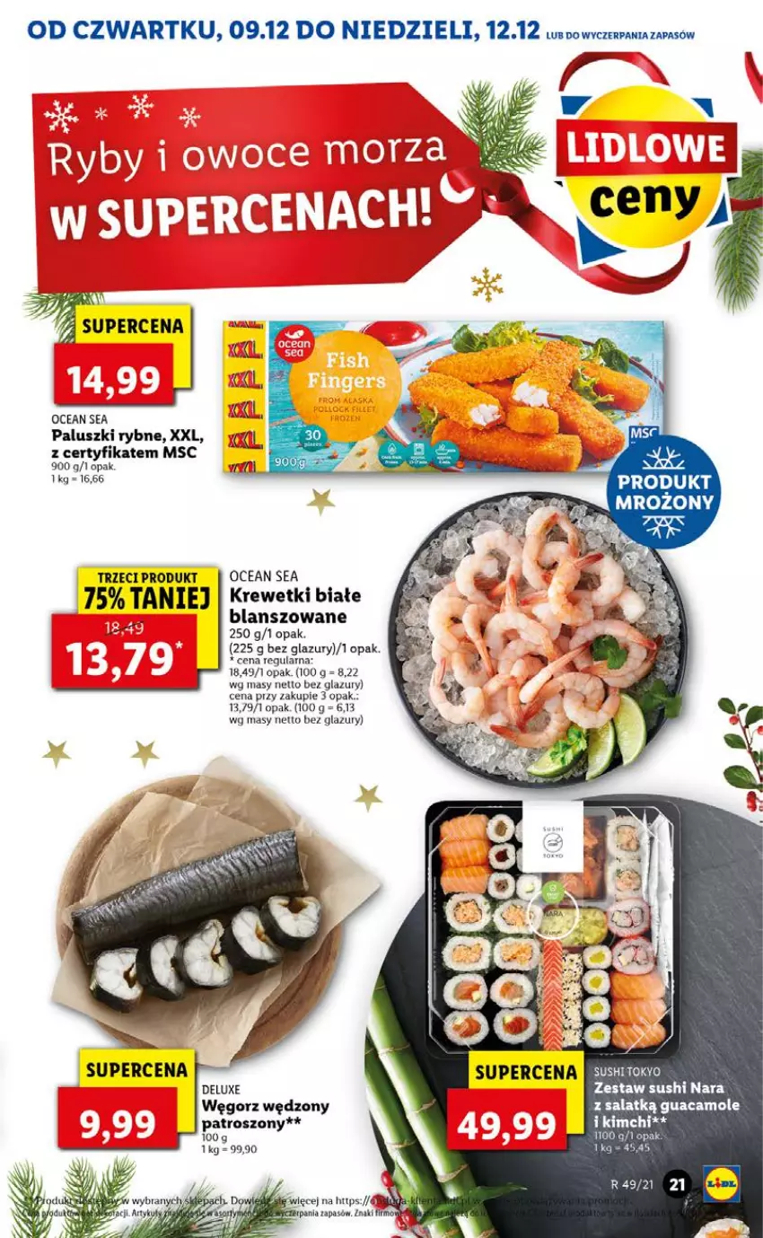 Gazetka promocyjna Lidl - GAZETKA OD 09.12 DO 12.12 - ważna 09.12 do 12.12.2021 - strona 21 - produkty: Amol, Fa, Krewetki, Lazur, Paluszki rybne, Sushi