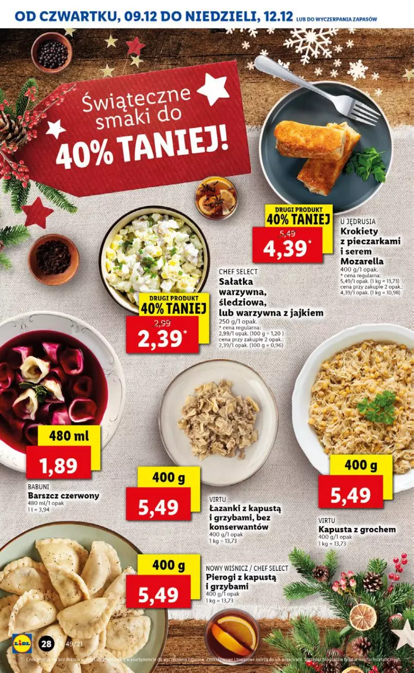 Gazetka promocyjna Lidl - GAZETKA OD 09.12 DO 12.12 - ważna 09.12 do 12.12.2021 - strona 28 - produkty: Babuni, Groch, Kapustą, Krokiety, Piec, Pieczarka, Pierogi, Sałat, Sałatka, Ser, Sony, Virtu