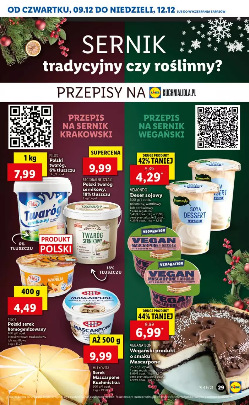 Gazetka promocyjna Lidl - GAZETKA OD 09.12 DO 12.12 - ważna 09.12 do 12.12.2021 - strona 29 - produkty: AEG, Deser, Mascarpone, Mleko, Mlekovita, Pilos, Ser, Serek, Twaróg