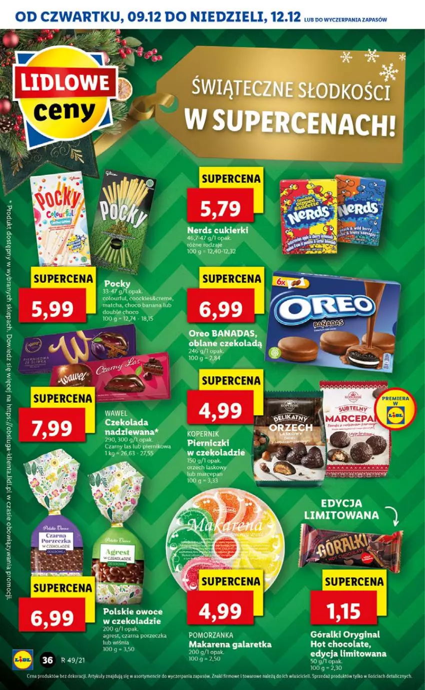 Gazetka promocyjna Lidl - GAZETKA OD 09.12 DO 12.12 - ważna 09.12 do 12.12.2021 - strona 36 - produkty: Czekolada, Czekolada nadziewana, Gala, Galaretka, Gin, Góralki, Oreo, Owoce, Piernik, Por, Wawel