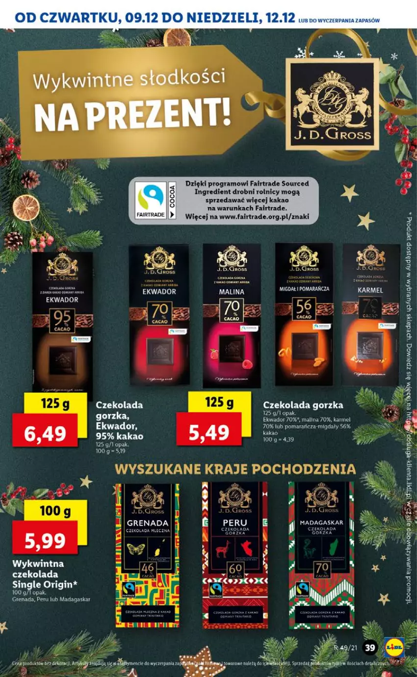 Gazetka promocyjna Lidl - GAZETKA OD 09.12 DO 12.12 - ważna 09.12 do 12.12.2021 - strona 39 - produkty: Czekolada, Czekolada gorzka, Fa, Gra, Kakao, Migdały