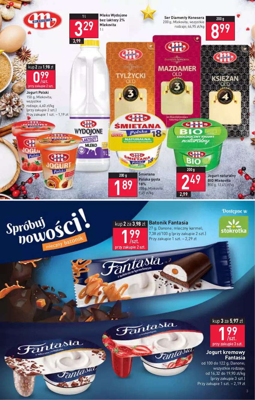 Gazetka promocyjna Stokrotka - Supermarket - ważna 09.12 do 15.12.2021 - strona 3 - produkty: Baton, Danone, Fa, Fanta, Jogurt, Jogurt naturalny, Mleko, Mlekovita, Ser, Tonik