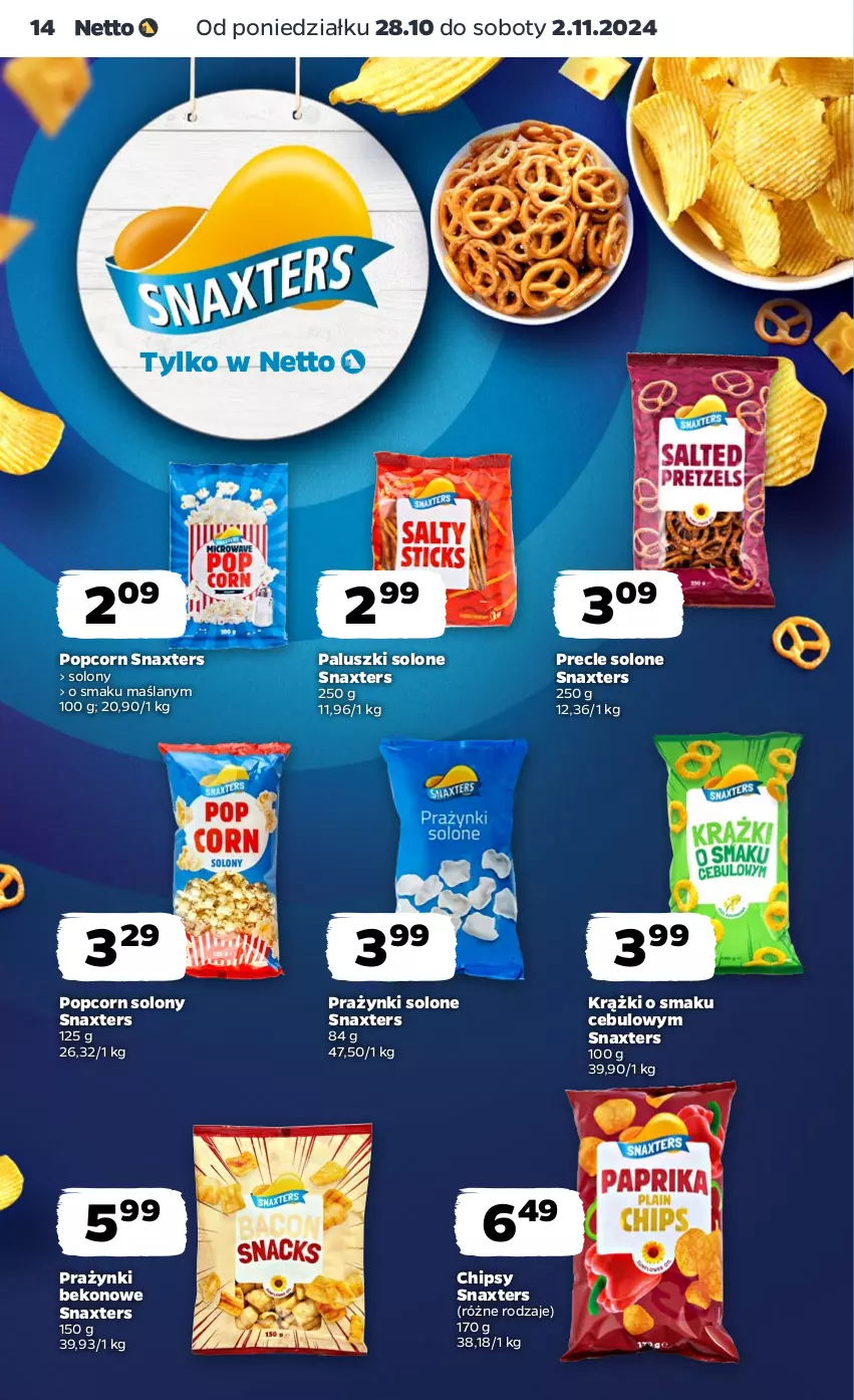 Gazetka promocyjna Netto - Artykuły spożywcze - ważna 28.10 do 02.11.2024 - strona 14 - produkty: Beko, Chipsy, Popcorn, Precle