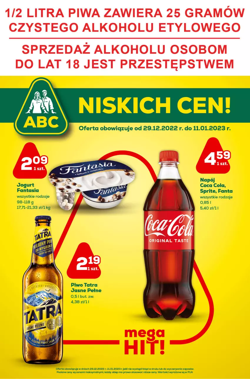 Gazetka promocyjna ABC - Gazetka - ważna 30.12.2022 do 12.01.2023 - strona 1 - produkty: Fa, Fanta, Gin, Gra, Jogurt, Napój, Piwa, Piwo, Sprite, Tatra