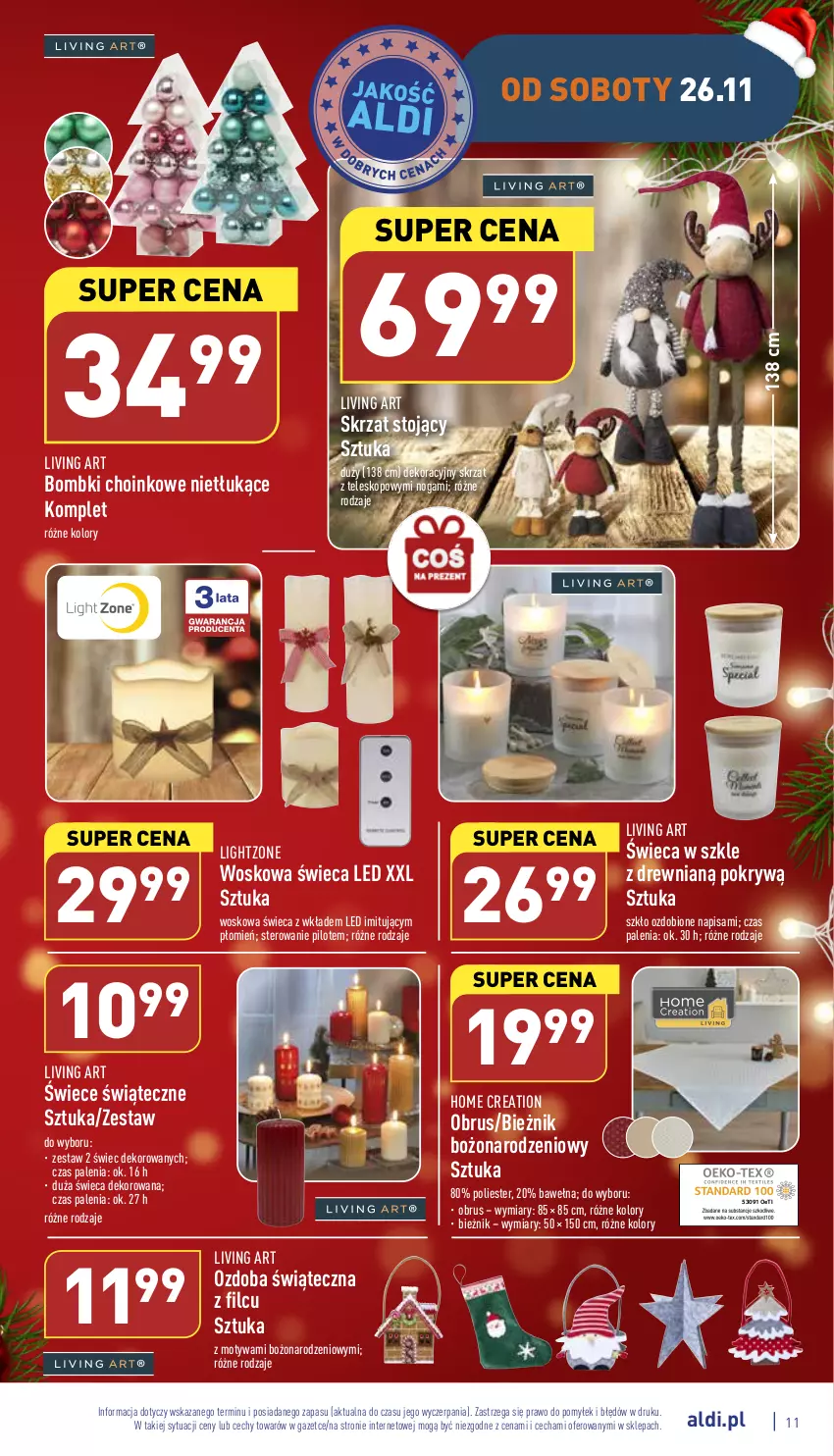 Gazetka promocyjna Aldi - Zaplanuj zakupy wcześniej - ważna 23.11 do 26.11.2022 - strona 11 - produkty: Bieżnik, Bombki, Obrus, Ozdoba, Skrzat, Teleskop, Wełna