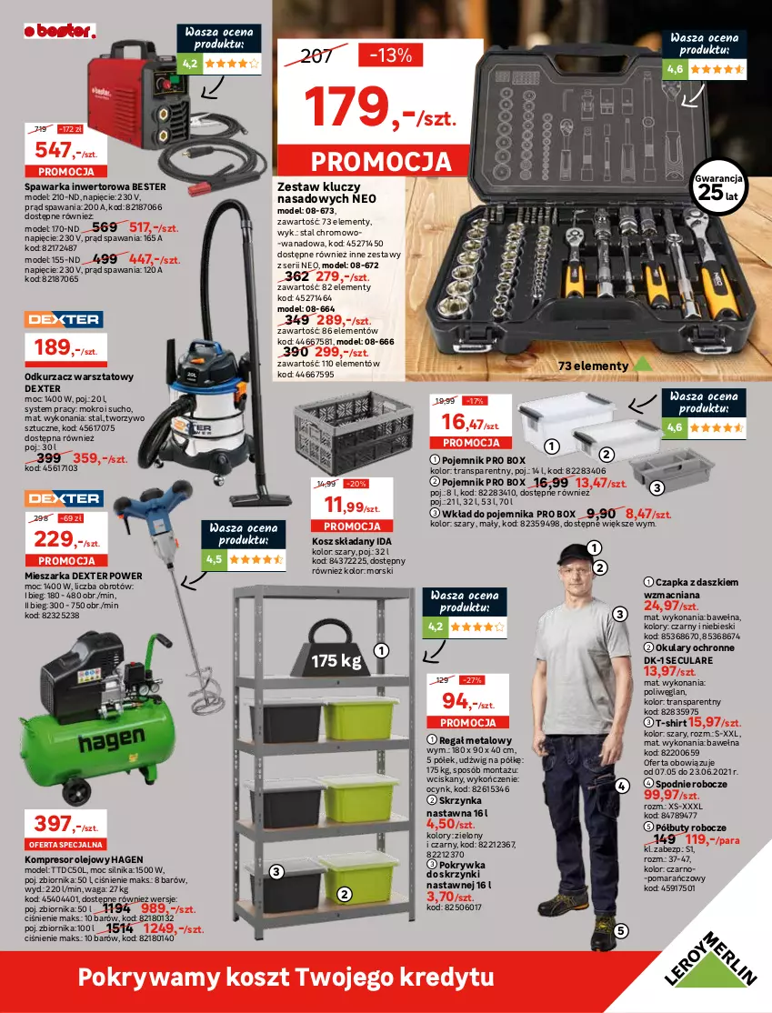 Gazetka promocyjna Leroy Merlin - Wszystko do ogrodu - ważna 28.05 do 23.06.2021 - strona 11 - produkty: Buty, Buty robocze, Cynk, Czapka, Dźwig, Fa, Gniazdo pojedyncze, Koc, Kocioł gazowy, Kompresor, Kompresor olejowy, Kosz, LG, Magnez, Odkurzacz, Odkurzacz warsztatowy, Okulary ochronne, Olej, Pojemnik, Pokrywa, Półbuty, Ramka, Regał, Regał metalowy, Rura, Ser, Spodnie, T-shirt, Tran, Waga, Warka, Wełna, Włącznik podwójny, Włącznik pojedynczy, Zestaw kluczy, Zestaw kluczy nasadowych