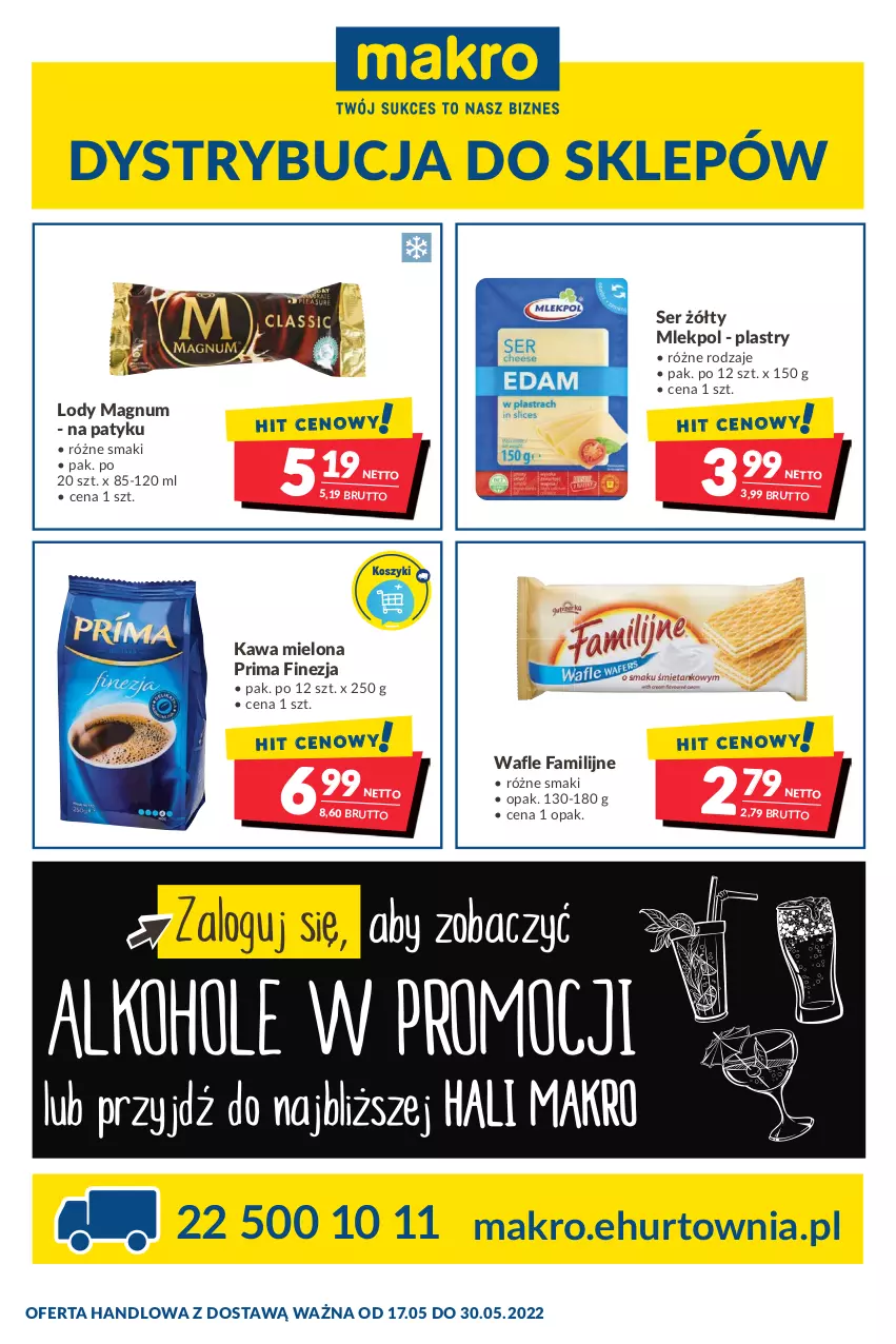 Gazetka promocyjna Makro - [Oferta promocyjna] Dostawy - ważna 17.05 do 30.05.2022 - strona 1 - produkty: Fa, Kawa, Kawa mielona, Lody, Prima, Ser, Wafle