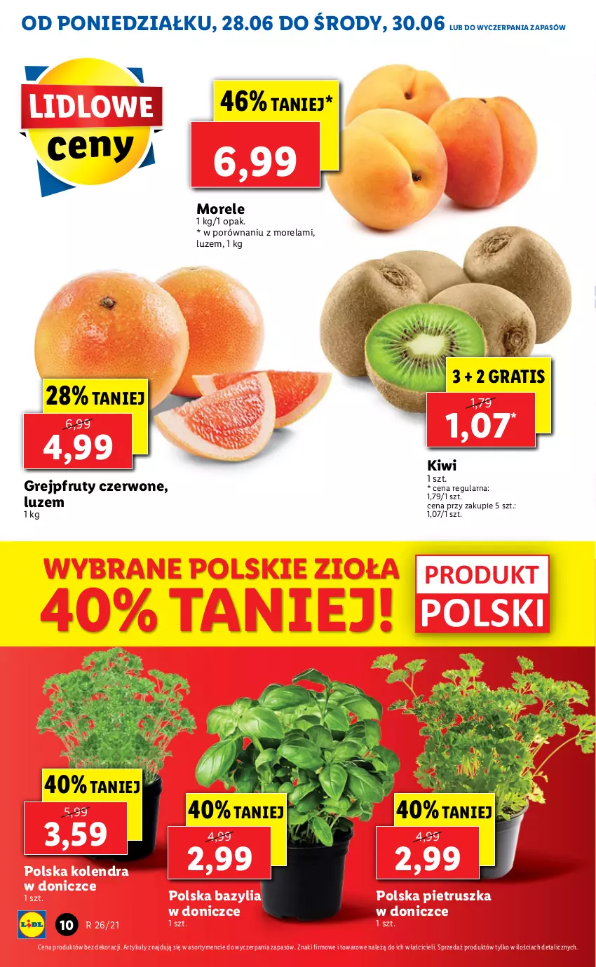 Gazetka promocyjna Lidl - GAZETKA - ważna 28.06 do 30.06.2021 - strona 10 - produkty: Bazyl, Bazylia, Gra, Grejpfrut, Kiwi, Kolendra, Morela, Pietruszka, Por