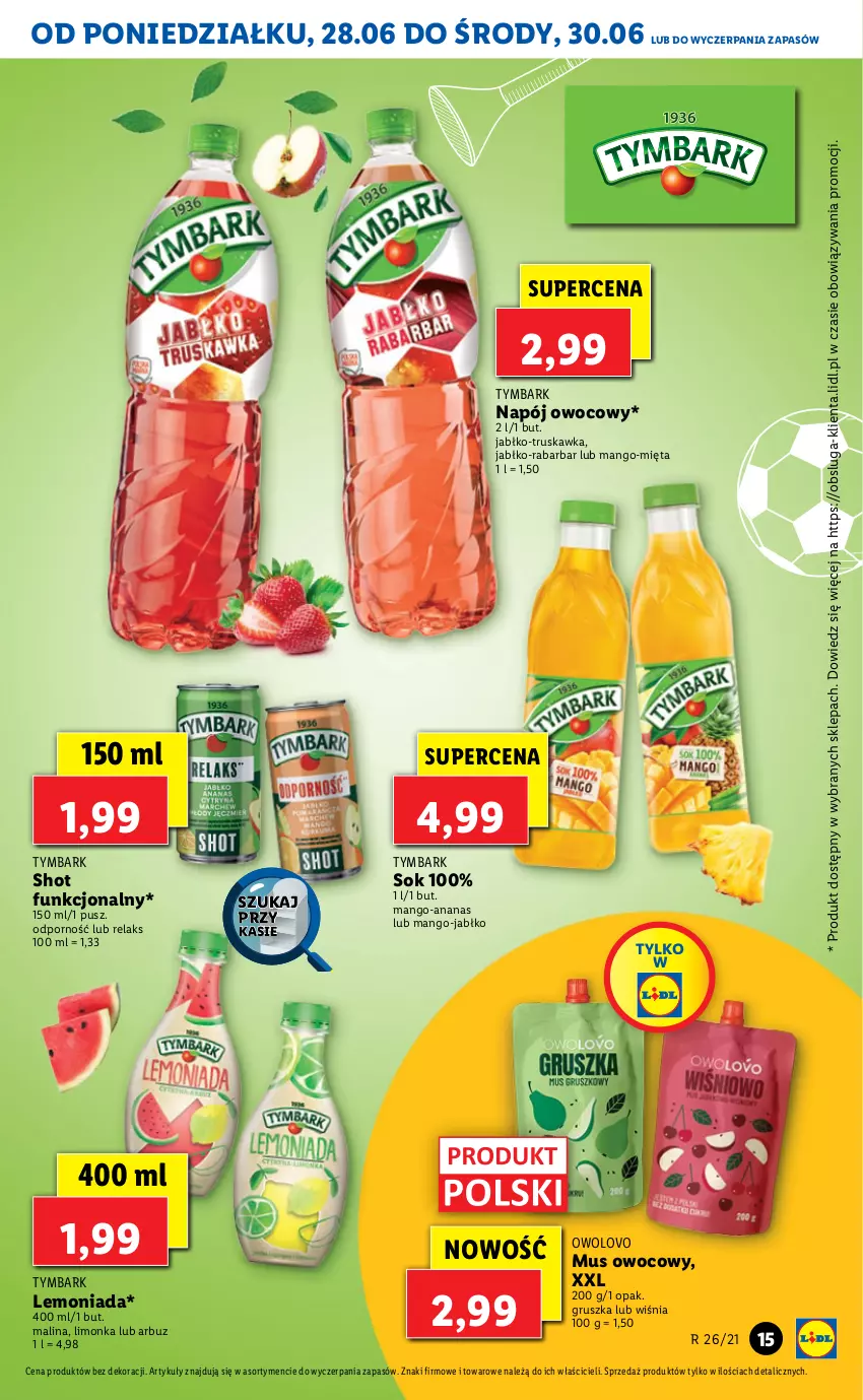 Gazetka promocyjna Lidl - GAZETKA - ważna 28.06 do 30.06.2021 - strona 15 - produkty: Ananas, Arbuz, Lemoniada, Limonka, Mango, Mięta, Mus, Napój, Por, Sok, Tymbark