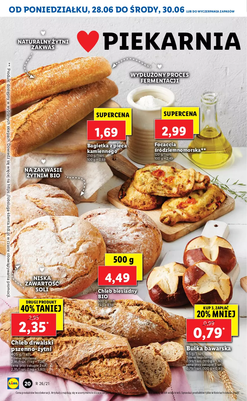 Gazetka promocyjna Lidl - GAZETKA - ważna 28.06 do 30.06.2021 - strona 20 - produkty: Bagietka, Bułka, Chleb, Focaccia, Piec