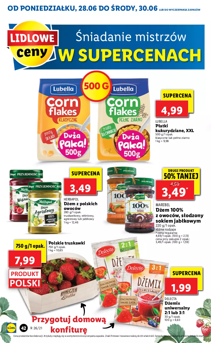 Gazetka promocyjna Lidl - GAZETKA - ważna 28.06 do 30.06.2021 - strona 42 - produkty: Bell, Bella, Delecta, Dżem, Gres, Herbapol, Lubella, Sok, Truskawki