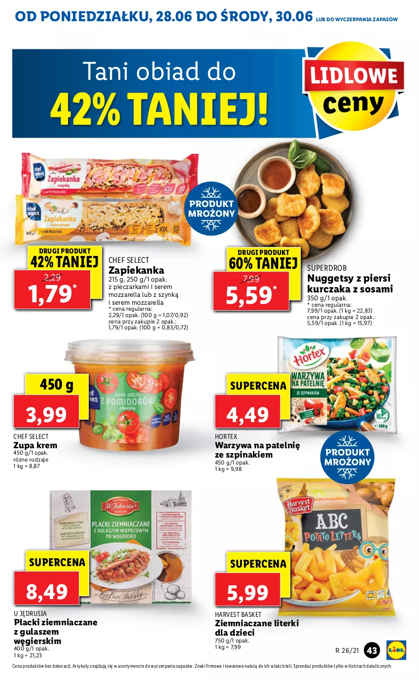 Gazetka promocyjna Lidl - GAZETKA - ważna 28.06 do 30.06.2021 - strona 43 - produkty: Dzieci, Hortex, Kurczak, Lack, Mozzarella, Piec, Pieczarka, Ser, Sos, Szpinak, Warzywa, Zapiekanka, Zupa