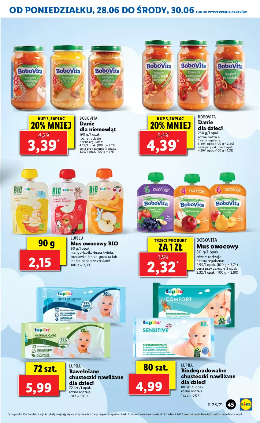 Gazetka promocyjna Lidl - GAZETKA - ważna 28.06 do 30.06.2021 - strona 45 - produkty: BoboVita, Chusteczki, Danie dla dzieci, Dzieci, Gra, Mango, Mus