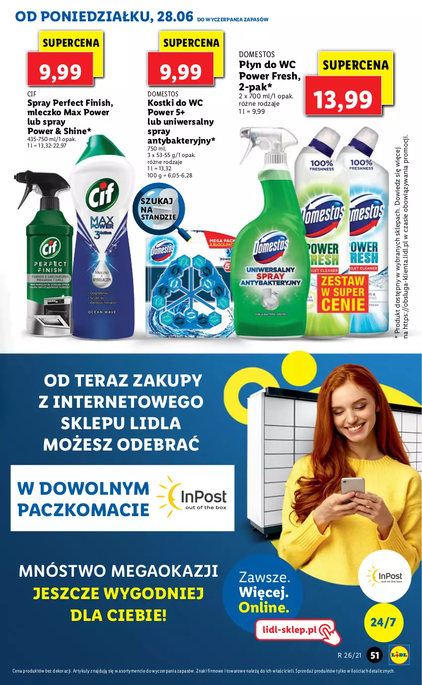 Gazetka promocyjna Lidl - GAZETKA - ważna 28.06 do 30.06.2021 - strona 51 - produkty: Cif, Domestos, Finish, Mleczko, Płyn do wc, Tera