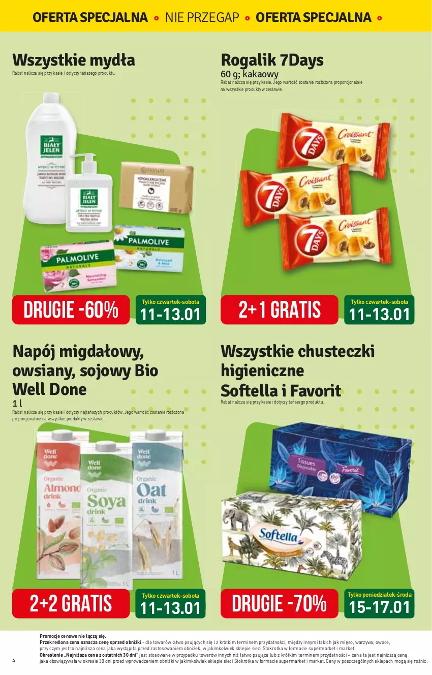 Gazetka promocyjna Stokrotka - Supermarket - ważna 11.01 do 17.01.2024 - strona 4 - produkty: Chusteczki, Fa, Gra, Kakao, Mięso, Owoce, Por, Rogal, Warzywa