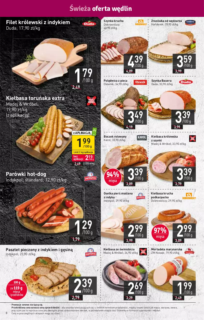 Gazetka promocyjna Stokrotka - Supermarket - ważna 11.01 do 17.01.2024 - strona 8 - produkty: BIC, Boczek, Duda, HP, Karp, Kiełbasa, Kiełbasa krucha, Królewski, LANA, Mięso, NOWAK, Olewnik, Owoce, Parówki, Pasztet, Piec, Polędwica, Szynka, Warzywa