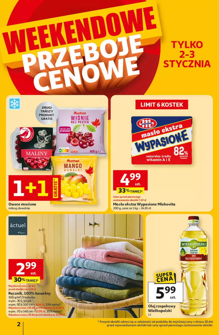 Gazetka promocyjna Auchan - Gazetka Wielkie Przeboje Cenowe Hipermarket Auchan - ważna 02.01 do 07.01.2026 - strona 2 - produkty: Gra, Masło, Mleko, Mlekovita, Olej, Owoce, Ręcznik