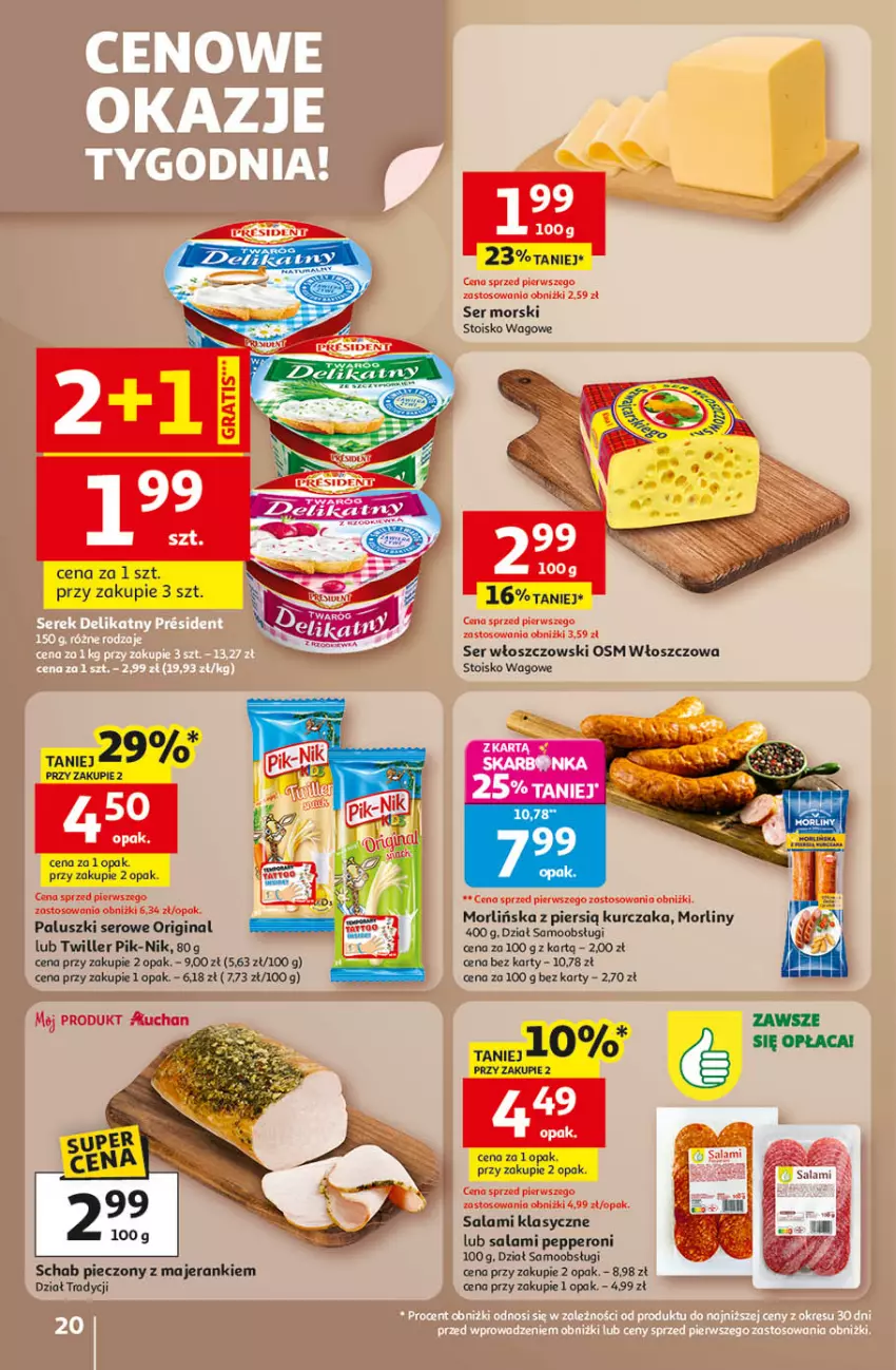 Gazetka promocyjna Auchan - Gazetka Wielkie Przeboje Cenowe Hipermarket Auchan - ważna 02.01 do 07.01.2026 - strona 20 - produkty: Gin, Kurczak, Morliny, Piec, Salami, Schab pieczony, Ser, Twaróg, Włoszczowski