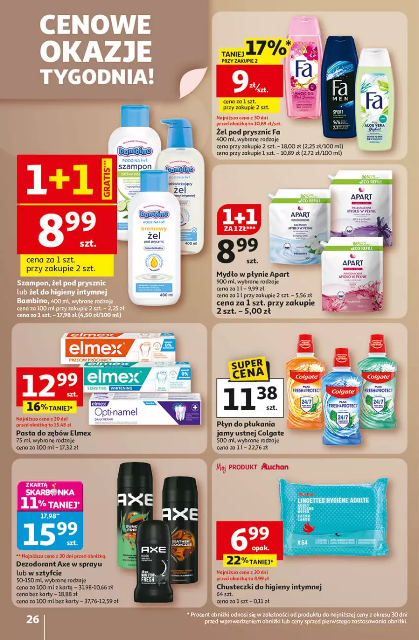 Gazetka promocyjna Auchan - Gazetka Wielkie Przeboje Cenowe Hipermarket Auchan - ważna 02.01 do 07.01.2026 - strona 26 - produkty: Chusteczki, Chusteczki do higieny, Colgate, Dezodorant, Elmex, Fa, LG, Mydło, Mydło w płynie, Pasta do zębów, Płyn do płukania, Płyn do płukania jamy ustnej