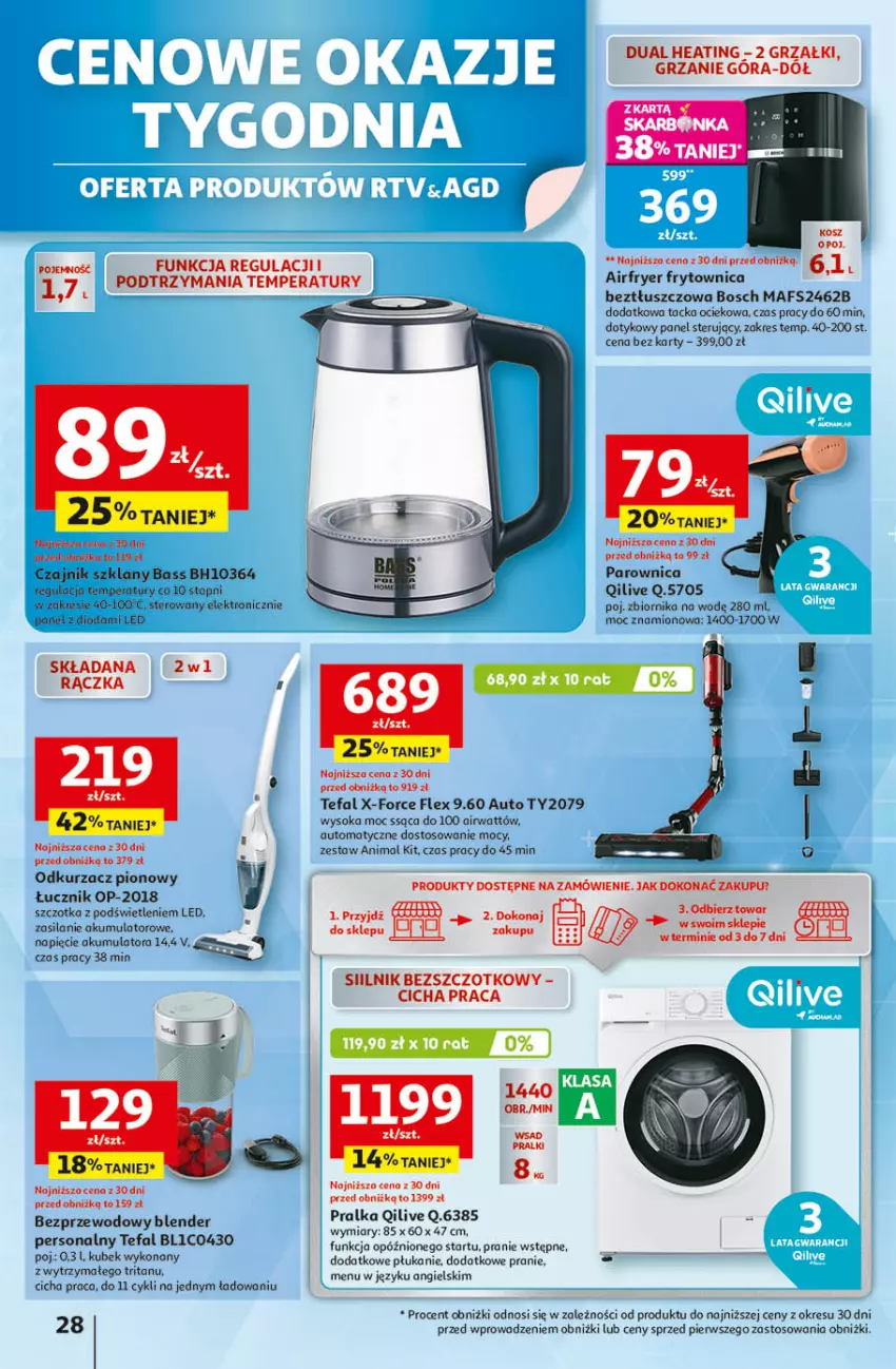 Gazetka promocyjna Auchan - Gazetka Wielkie Przeboje Cenowe Hipermarket Auchan - ważna 02.01 do 07.01.2026 - strona 28 - produkty: Akumulator, Blender, Bosch, Czajnik, Fa, Kubek, Odkurzacz, Parownica, Pralka, Silan, Sok, Szczotka, Tefal, Top