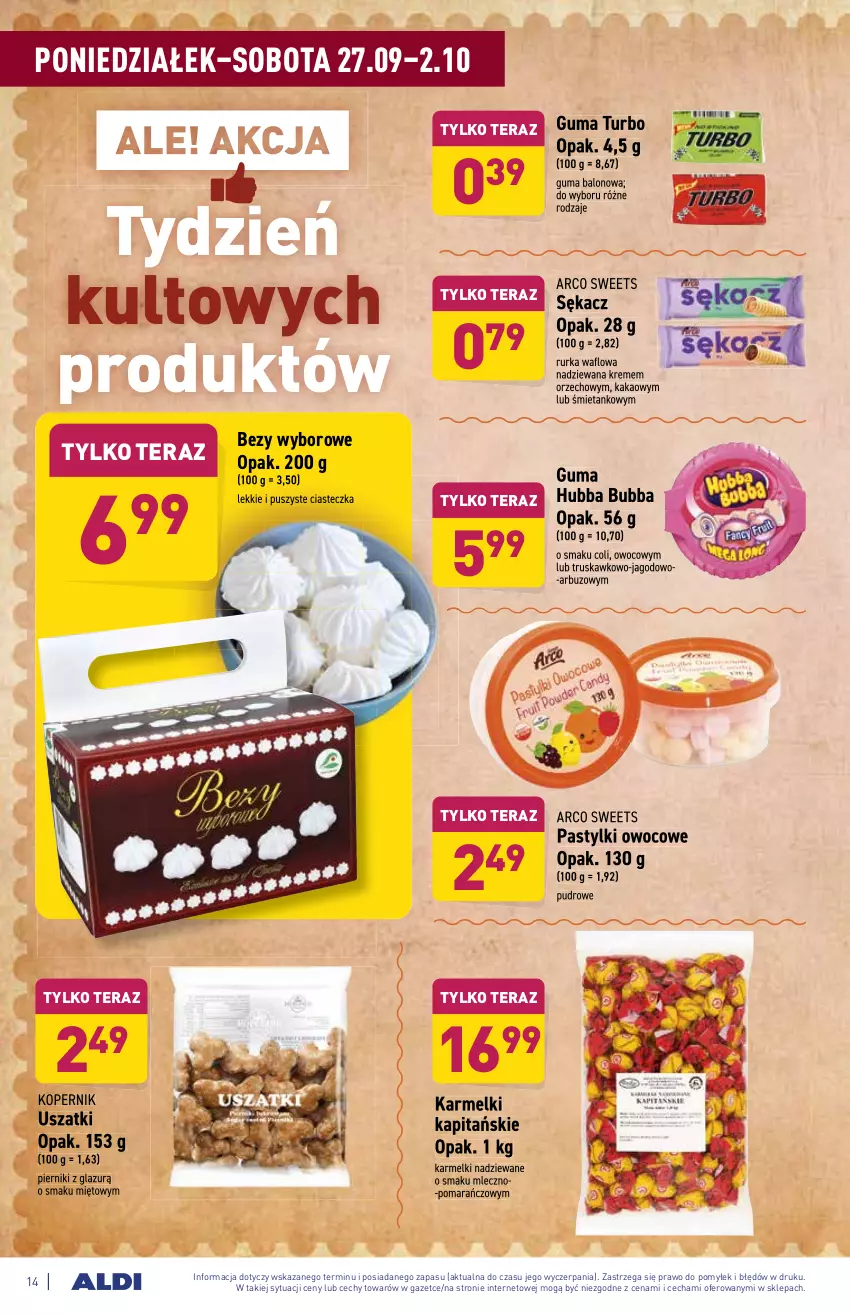 Gazetka promocyjna Aldi - ważna 27.09 do 02.10.2021 - strona 14 - produkty: Arbuz, Bezy, Kakao, Lazur, Pastylki, Piernik, Sękacz, Tera