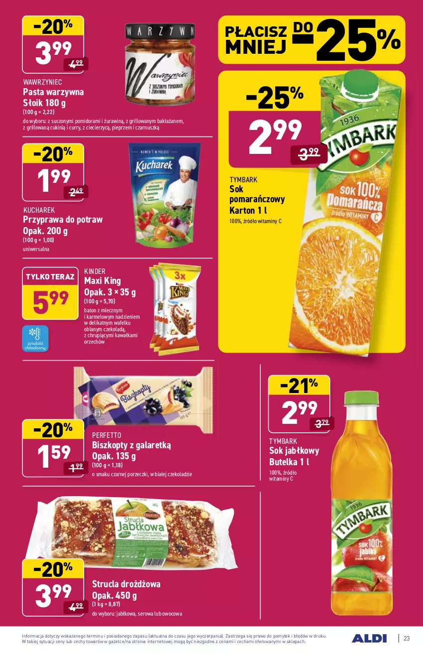 Gazetka promocyjna Aldi - ważna 27.09 do 02.10.2021 - strona 23 - produkty: Baton, Biszkopty, Gala, Grill, Kawa, Kinder, Kucharek, Pasta warzywna, Pieprz, Por, Przyprawa do potraw, Ser, Sok, Sok jabłkowy, Sok pomarańczowy, Strucla, Tera, Tymbark